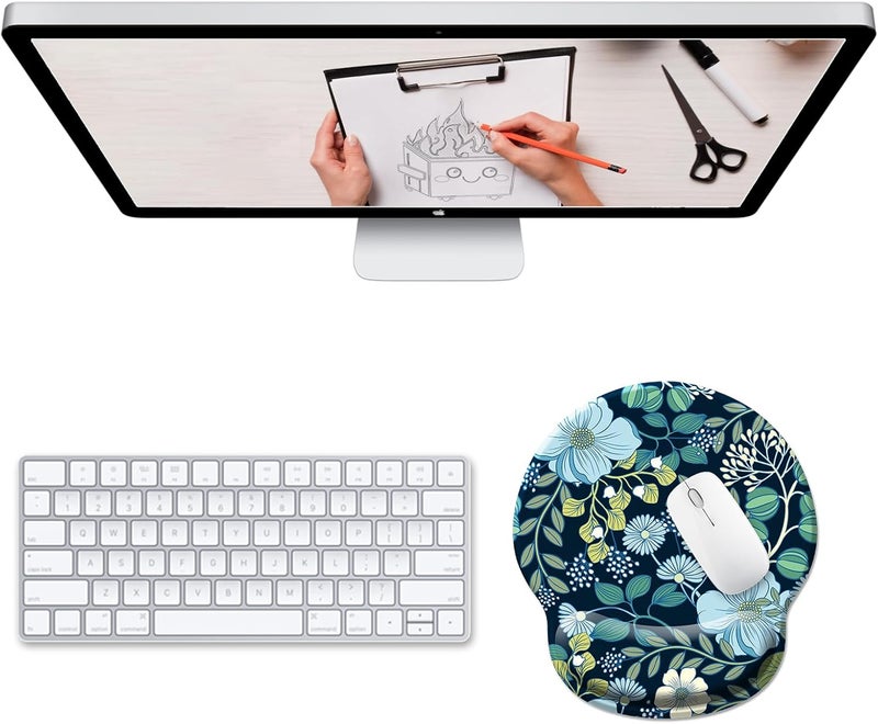 Hancynir Floral Flower Mouse Pad with Wrist Rest, Ergonomic Cute Gel Mousepad Wrist Support, Computer Gaming Mouse Pad with Pain Relief Non-Slip PU Base for Desk Accessories Home Office Decor Supplies - Image 2